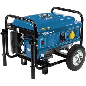 Draper 4 Stroke Engine Petrol Generator with Wheels (2.5kVA 2.5kW) - Blue by Draper