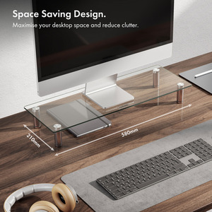 Height Adjustable Glass Monitor Stand for Desks with Aluminium Legs - Clear / 1218cm3 by VonHaus