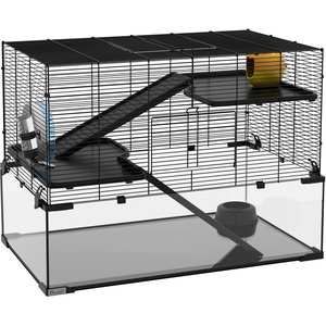 PawHut 3 Tiers Hamster Cage with Ramps, Exercise Wheel - Black / 78.5cm by PawHut