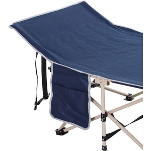 Outsunny Wide Folding Camping Cot With Carry Bag - Blue and Beige by Outsunny