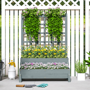 Outsunny 2-Tier Wooden Planter with Trellis and Drainage Holes by Outsunny