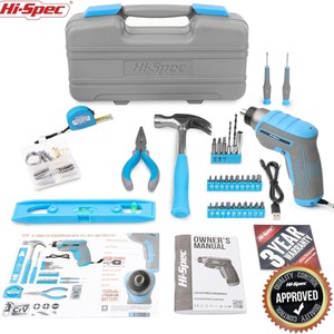 35 Piece 3.6V Cordless Power Screwdriver and Hand Tool Kit Set by Hi-Spec