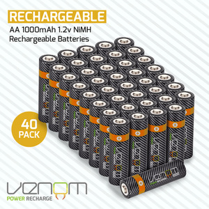 1000mAh Rechargeable AA Batteries (40-Pack) - Black by Venom