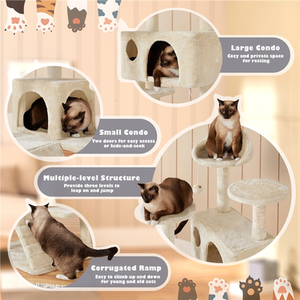Multilevel Cat Tree with Scratching Posts - Beige / 137cm by Yaheetech