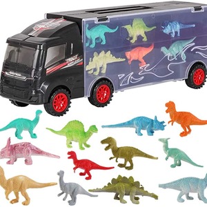 Dinosaur Toys Car 12 Pcs Transport Carrier Truck Toys Set - neutral