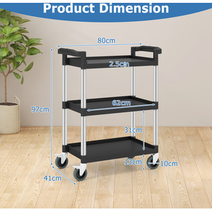 3-Tire Metal Rolling Cart - Black by Costway