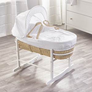 White Teddy Wash Day Moses Basket with White Rocking Stand - White by Kinder Valley