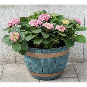 Set Of 2 Large Rustic Style Plastic Half Barrel Cask Planter - Blue by Gr8 Garden