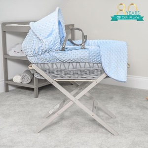 Dimple Grey Wicker Moses Basket - Blue by Clair de Lune