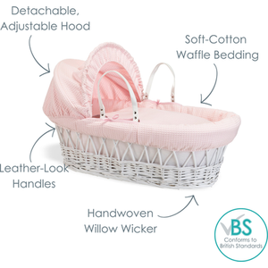 Waffle White Wicker Moses Basket - Pink by Clair de Lune