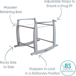 Deluxe Rocking Moses Basket Stand - Grey by Clair de Lune