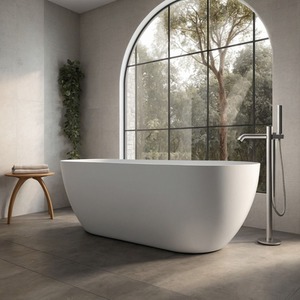 Girona Compact Freestanding Matt Stone Bath - White / 1800mm by Fino Stone
