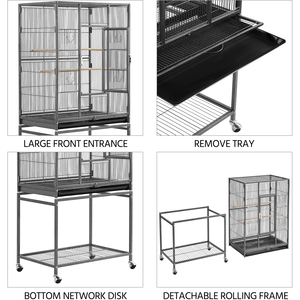 Large Rolling Metal Pet Cage with Detachable Stand - Black by Yaheetech