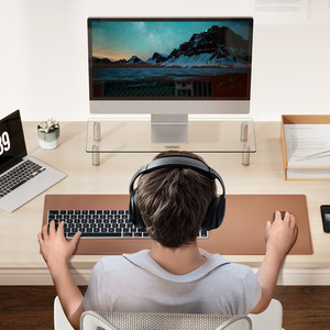 Height Adjustable Glass Monitor Stand for Desks with Aluminium Legs - Clear / 1218cm3 by VonHaus