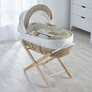 Tiny Ted Cream Moses Basket with Natural Opal Folding Stand by Kinder Valley