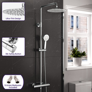 Nes Home Round Exposed Thermostatic Mixer Shower Set With Shower Head - Chrome by Nes Home
