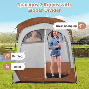 2 Rooms Shower Tent - Brown & Grey by Costway