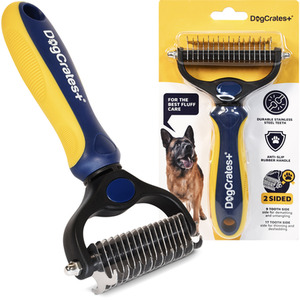 Dog Grooming Brush - Blue & Yellow / Undercoat Rake by DogCratesPlus