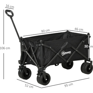 Outsunny Folding Garden Trolley Cart, 120KG Capacity, with Carry Bag - Black by Outsunny