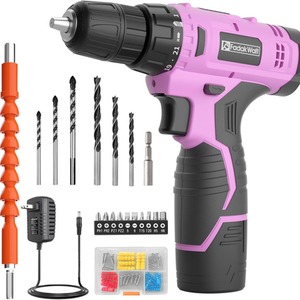 Cordless Drill Set 12V Electric Screwdriver Kit - Pink