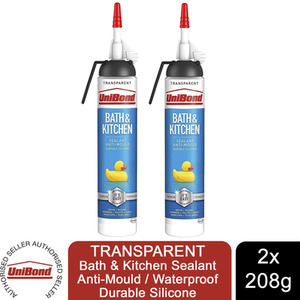 UniBond Mould Resistant Bath and Kitchen Silicone Sealant Transparent, 208g - Buy 2 by UniBond