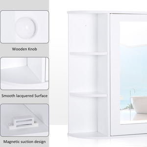 Wall Mount Mirror Cabinet Storage Bathroom Cupboard with Shelves - White by HOMCOM