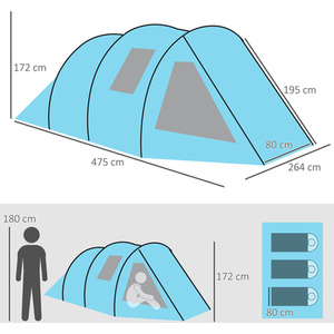 Outsunny Camping Tent with 2 Rooms for 3-4 Persons by Outsunny