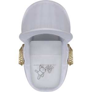 White Teddy Wash Day Moses Basket With Grey Rocking Stand - White by Kinder Valley