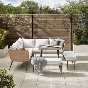Rattan Outdoor Sofa Set - Seychelles Grey Corner Garden Sofa and Table - 9 Seat - Brown by FurnitureboxUK