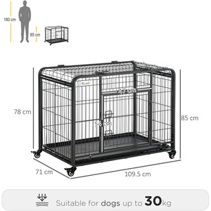 Pawhut Metal Dog Cage Kennel with Wheels Openable Top - Black / 109.5cm by Pawhut