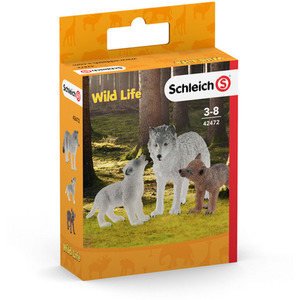 SCHLEICH Wild Life Mother Wolf with Pups Toy Figures Set - White by SCHLEICH