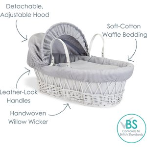 Waffle White Wicker Moses Basket - Grey by Clair de Lune