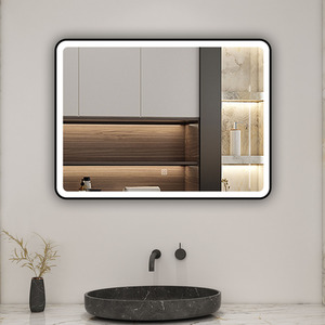 Bathroom Mirror with LED Lights, Black Frame, Rectangle by AicaBathroom