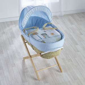Tiny Ted Blue Moses Basket with Natural Opal Folding Stand by Kinder Valley