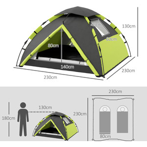 Outsunny 3-4 Man Camping Tent, Quick Setup Family Tent by Outsunny