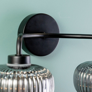 Amaia 2 Way IP44 Bathroom Wall Light with Ribbed Glass Shades and Bulbs - Black by ValueLights