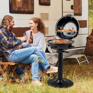 Electric BBQ Grill Portable Standing Grill - Black by Costway