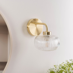 Amaia IP44 Bathroom Wall Light with Ribbed Glass Shade - Gold by ValueLights