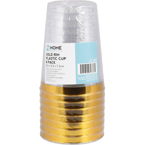 Pack of 8 Gold Rim Plastic Cups - Gold