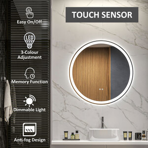 kleankin Bathroom Mirror with LED Lights, Dimmable Touch Switch - White, Clear by kleankin