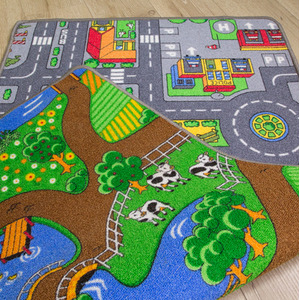 Kids Double Sided Play Mat Roads City Farm Play Room Rug - Multicolour / 150 x 80cm by The Rug House