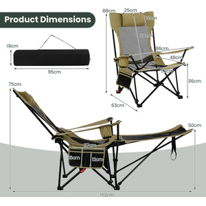 Reclining Camping Chair with Removable Footrest by Costway