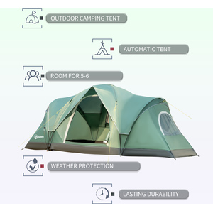 Outsunny Dome Camping Tent 5 to 6 Man - Green by Outsunny