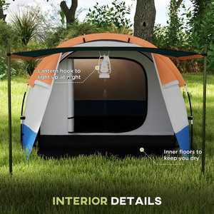 Outsunny 2-3 Man Camping Tent with Bedroom, Living Room and Porch - Orange by Outsunny