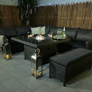 Paris Fire Pit 7pc Deluxe Modular Corner Dining Set - Grey by Royalcraft