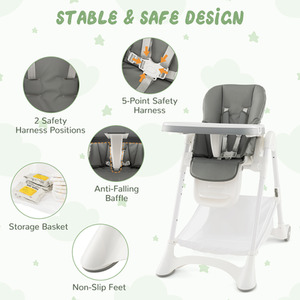 Baby High Chair Foldable Toddler Dining Chair - Grey by Costway