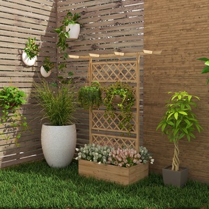Outsunny Wood Planter with Trellis Raised Garden Bed for Climbing Plants - Natural by Outsunny