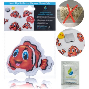 Anti slip Kids Bath Stickers - Clownfish ( 5x Pack ) - Red by Slips Away