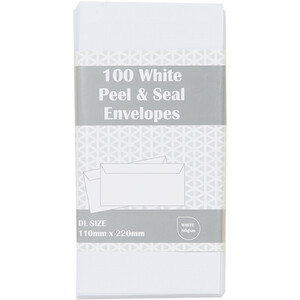 Peel and Seal Envelopes DL - White / 100