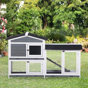 PawHut 2-Tier Pet Hutch Wooden Cage with Run Ramp - Grey by PawHut